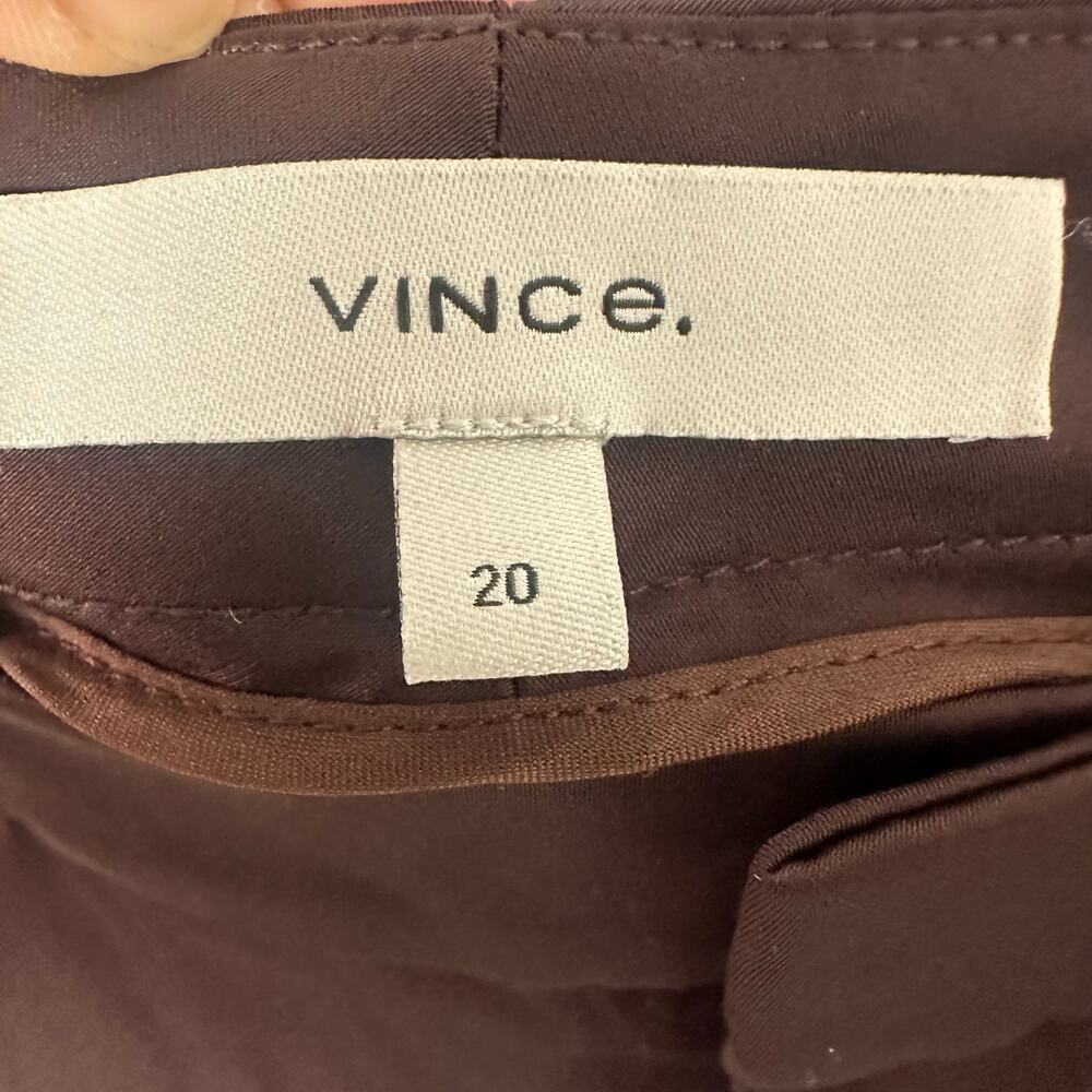 NWT Vince Satin Wide Leg Pants Women's Size 20 Brown Cropped Pleated High Rise - Picture 4 of 7